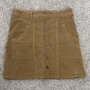 Altar'd State Tan Corduroy Button-Front Mini Skirt